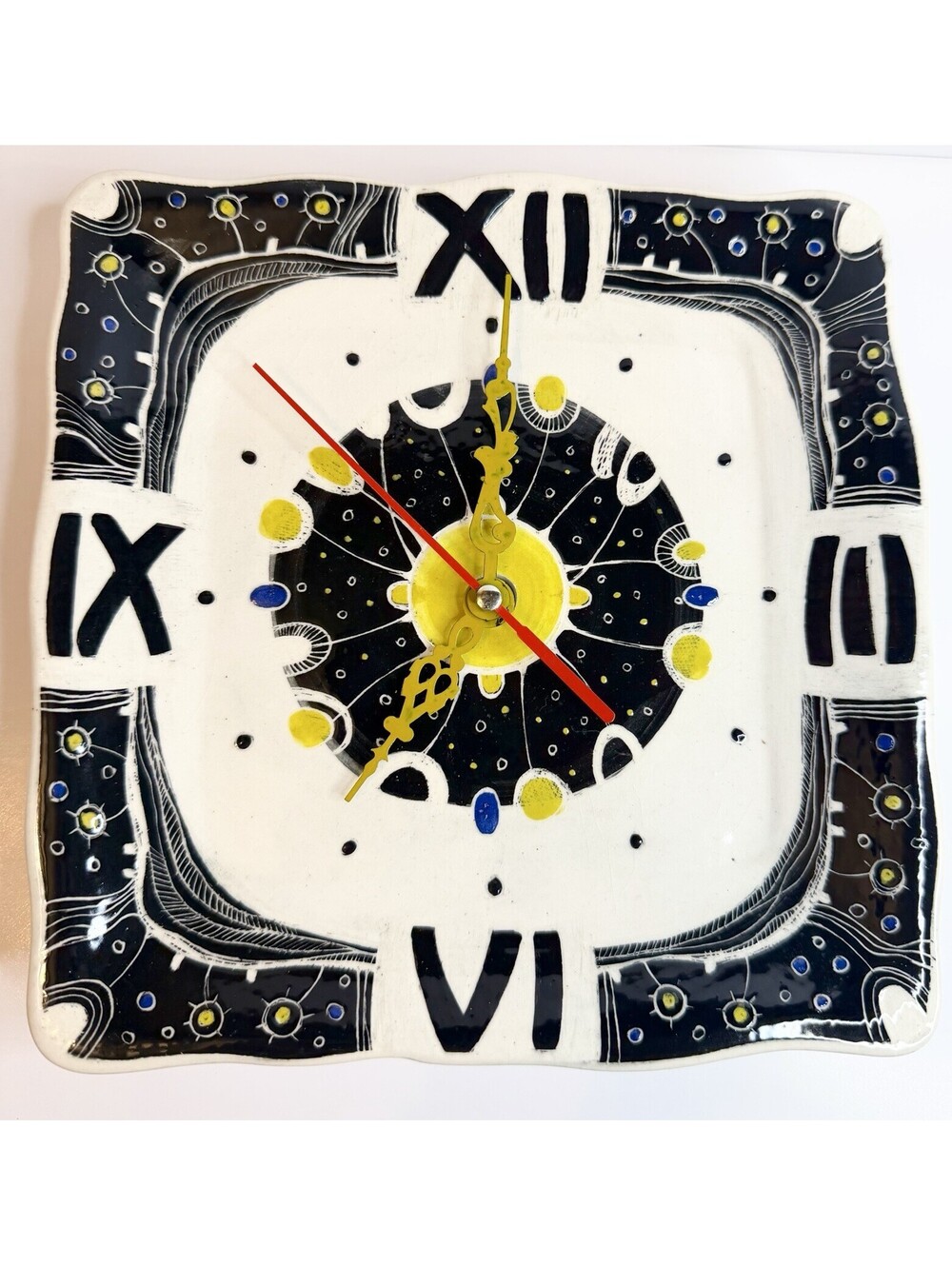 Vintage Italian Hand Painted Terra Cotta Ceramic Decorative Sun Face Wall Clock